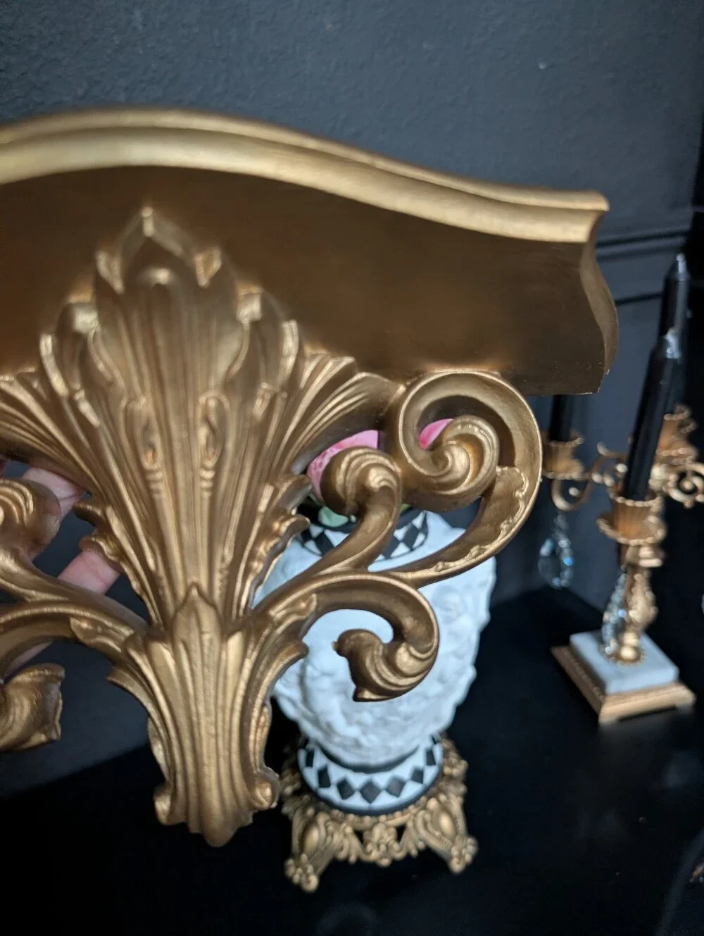 Vintage Gold Ornate Burwood Hollywood Regency/ MCM shelf sconce 10.5 x 6.5